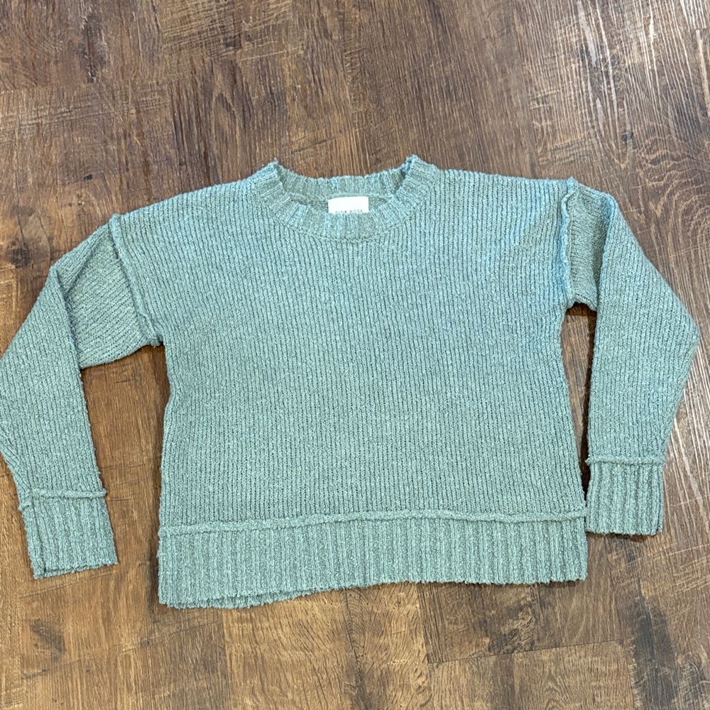 Pink Rose Textured Green Crew Neck Sweater